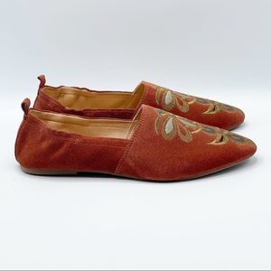 Anthropologie Birds of Flight Embroidered Suede Flats